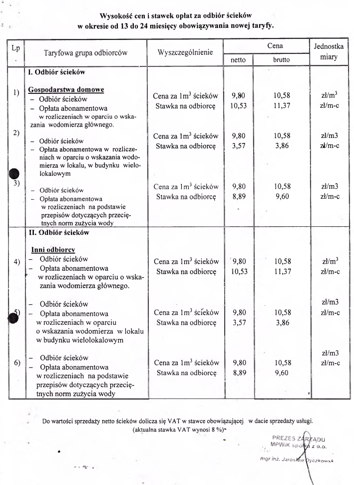 Taryfa obowiązująca od 21.11.2025 do 20.11.2026.
